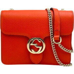 Gucci Interlocking GG Chain Bag Orange Hardware Leather Shoulder